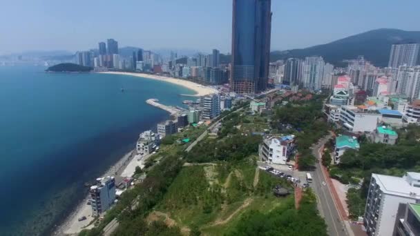 Widok Lotu Ptaka Obserwatorium Dalmaji Hill Haeundae Beach Busan Korea — Wideo stockowe