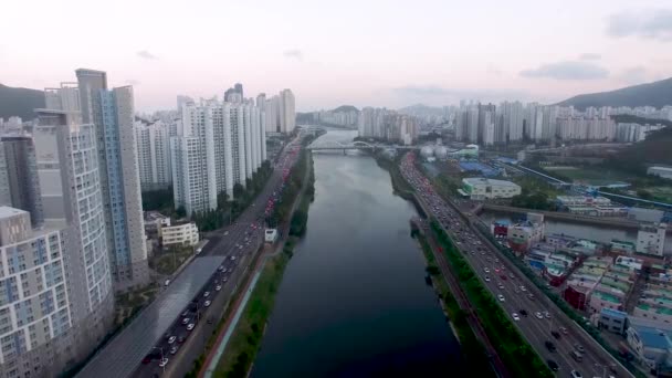 Hora Punta Del Tráfico Del Río Suyeong Busan Corea Del — Vídeo de stock