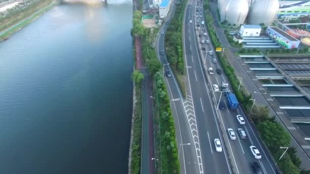 Rush Hour Van Het Verkeer Van Suyeong River Busan Zuid — Stockvideo