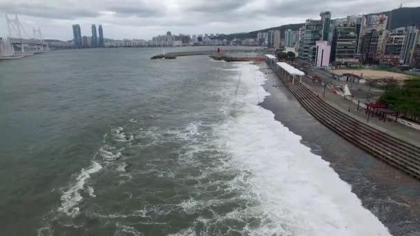 Typoon Komende Minrak Waterside Park Gwangalli Busan Zuid Korea Azië — Stockvideo