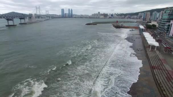 Typoon Coming Minrak Waterside Park Gwangalli Busan Corea Del Sud — Video Stock