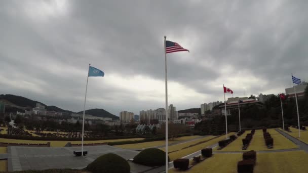 Memorial Cemetery Korea Eert Soldaten Uit Landen Aids Uit Vijf — Stockvideo