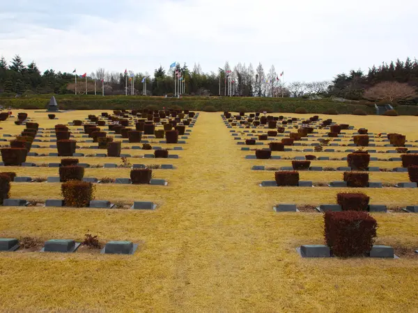 Cenário da ONU Memorial Cemetary em Busan, Coréia do Sul, Ásia — Fotografia de Stock