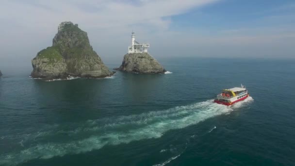 Luchtfoto Van Oryukdo Lighthouse Busan Zuid Korea Azië — Stockvideo