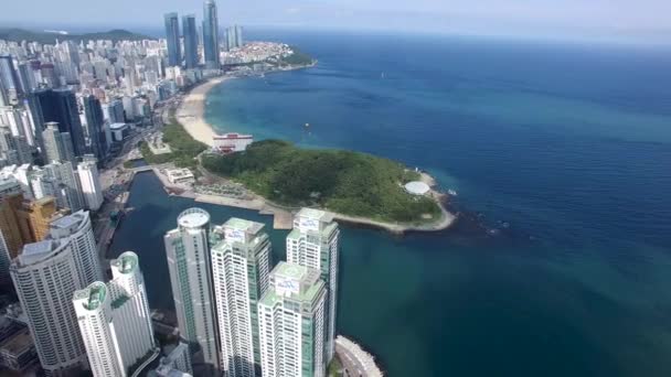 Flygvy Över Marine City Och Haeundae Beach Busan Sydkorea Asien — Stockvideo