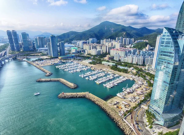 Haeundae Suyeong Bay Yatçılık Merkezi Havadan Görünümü, Busan, Güney Kore, Asya