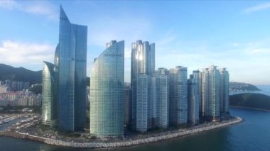 Yaz Haeundae Denizi Havadan Görünümü, Busan, Güney Kore, Asya