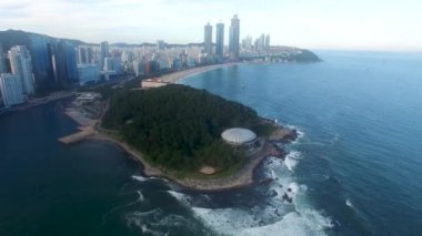 Yaz Haeundae Denizi Havadan Görünümü, Busan, Güney Kore, Asya