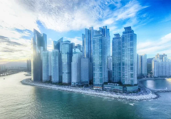 Luchtfoto van de zomer Haeundae zee, Busan, Zuid-Korea, Azië — Stockfoto