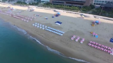 Yaz Haeundae Plajı Sabahı, Busan, Güney Kore, Asya.