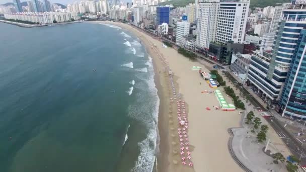 Aeril Veduta Della Nuvolosa Mattina Estate Gwangalli Beach Busan Corea — Video Stock