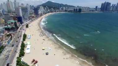 Güneşli Yaz Gwangalli Beach Aeril Görünümü, Busan, Güney Kore, Asya..