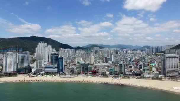 Pemandangan Udara Dari Sunny Summer Gwangalli Beach Busan Korea Selatan — Stok Video