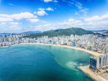Güneşli Yaz Gwangalli Beach Aeril Görünümü, Busan, Güney Kore, Asya..