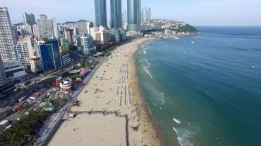 Sunny Summer Haeundae Beach Havadan Görünümü, Busan, Güney Kore, Asya