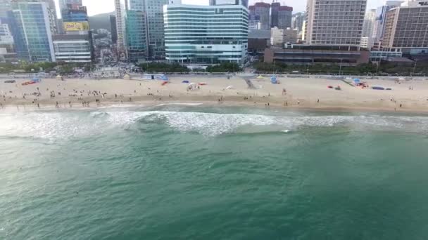 Luchtfoto Van Zonnige Zomer Haeundae Beach Busan Zuid Korea Azië — Stockvideo