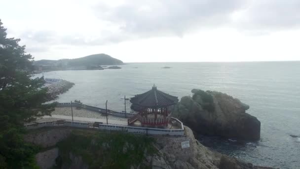 Flygvy Över Songjeong Beach Jeonggwan Gijang Busan Sydkorea Asien — Stockvideo