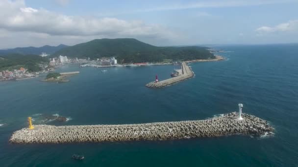 Vista Aérea Del Puerto Daebyeon Hang Jeonggwan Gijang Busan Corea — Vídeos de Stock