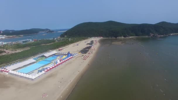 Flygvy Över Sommaren Dadaepo Beach Busan Sydkorea Asien — Stockvideo