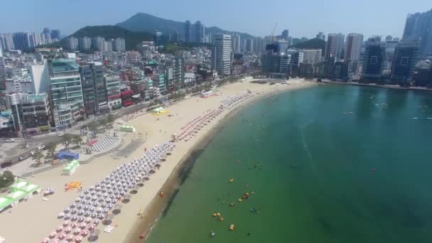Vista Aérea Sunny Summer Gwangalli Beach Busan Corea Del Sur — Vídeos de Stock