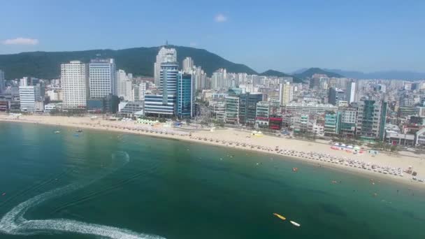 Luftaufnahme Vom Sonnigen Sommer Gwangalli Strand Busan Südkorea Asien — Stockvideo