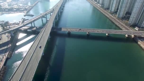 Багато Людей Працюють Мосту Centum Міста Хаєвде Пусан Південна Корея — стокове відео