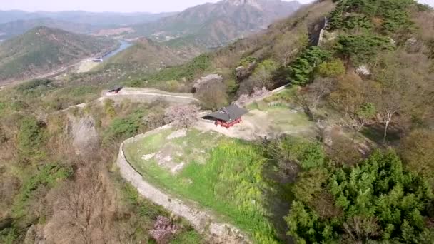 Vista Aérea Fortaleza Montaña Geumseong Damyang Jeonnam Corea Del Sur — Vídeo de stock