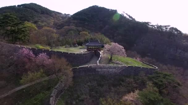 Vista Aérea Fortaleza Montaña Geumseong Damyang Jeonnam Corea Del Sur — Vídeo de stock