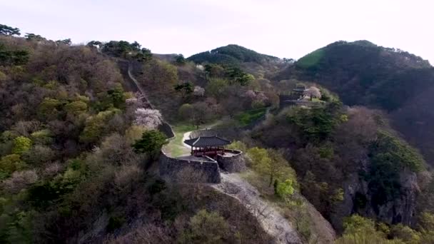 Vista Aérea Fortaleza Montaña Geumseong Damyang Jeonnam Corea Del Sur — Vídeo de stock