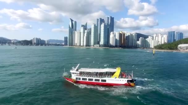 Haeundae Cruiseschip Vaart Zee Busan Zuid Korea Azië — Stockvideo