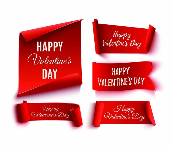 Set van vijf rode, Happy Valentines day banners. — Stockvector