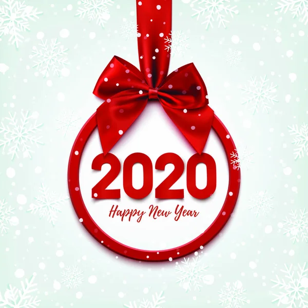 Bonne année 2020 bannière ronde avec ruban rouge . — Image vectorielle