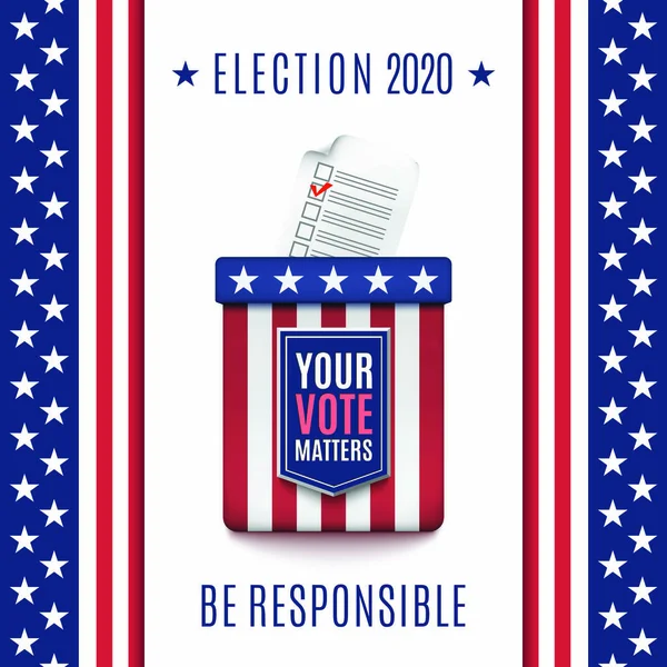 투표 용지 상자와 미국의 선거 2020 배경. — 스톡 벡터