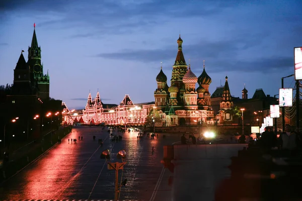 Basil Katedrali Gece Moskova Rusya Görünümü — Stok fotoğraf