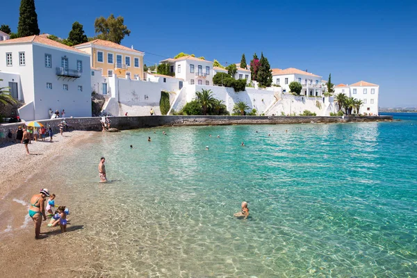 Hermosa Playa Isla Spetses Grecia Idyll Griego —  Fotos de Stock