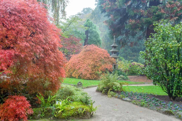 Linterna Piedra Naturaleza Jardín Japonés Leverkusen Otoño Maravilloso Día Inawe —  Fotos de Stock