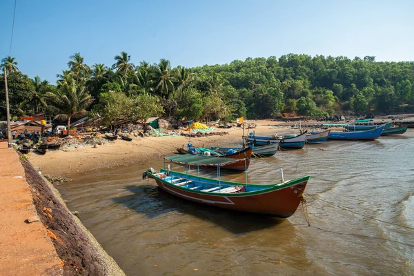 Barcos Pesca Pueblo Fishinf Costa Tiempo Increíble Invierno Sur India — Foto de Stock