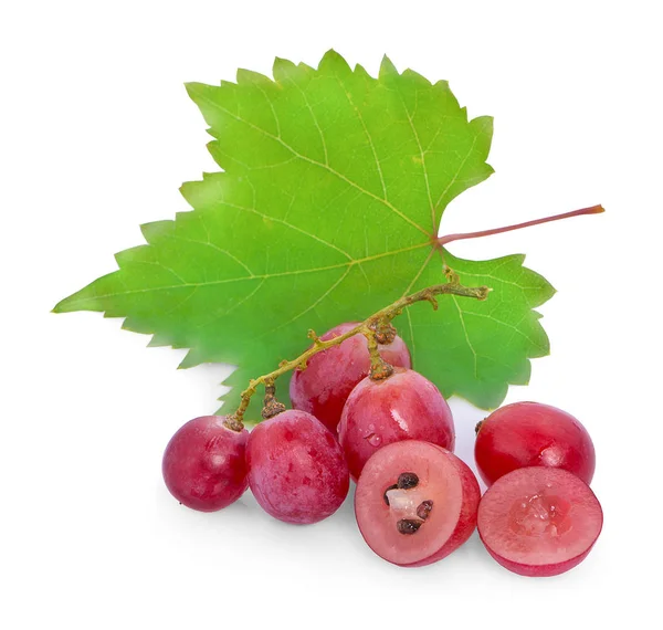 Raisin Rouge Mûr Bouquet Rose Avec Feuilles Isolées Sur Blanc — Photo