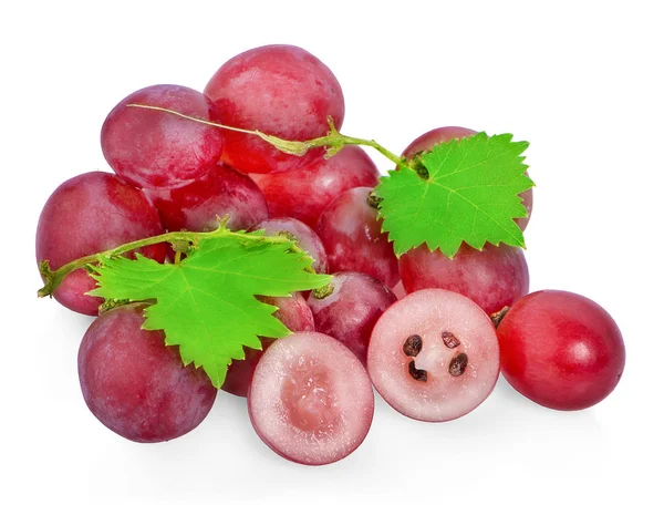 Raisin Rouge Avec Feuille Isolée Sur Fond Blanc — Photo