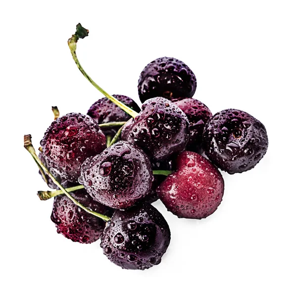 Cereza Cerezas Con Hojas Aisladas Sobre Fondo Blanco —  Fotos de Stock