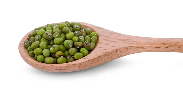 Frijoles Verdes Una Cuchara Madera Aislada Sobre Fondo Blanco Imagen —  Fotos de Stock