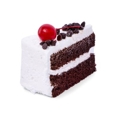 Beyaz arka planda izole edilmiş çikolatalı kek dilimi.