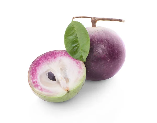 Pomme Étoile Violette Fruit Avec Feuille Isolée Sur Fond Blanc — Photo