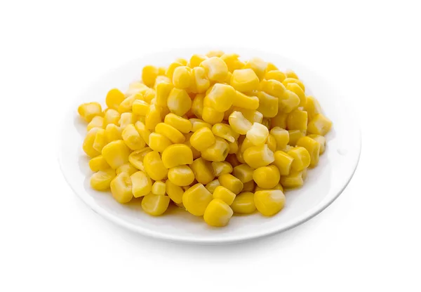 Sweet Corn White Plate Isolated White Background — 图库照片