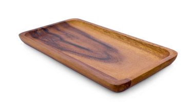 Tahta tepsi beyaz arkaplanda izole edildi