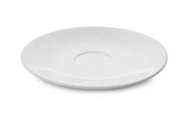 Beyaz arkaplanda izole edilmiş beyaz seramik plaka