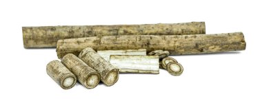 Burdock kökleri izole edilmiş beyaz arkaplan