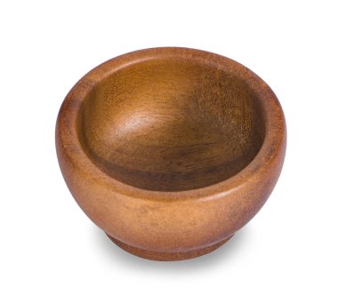 Beyaz arkaplanda el yapımı ahşap havan topu izole edildi