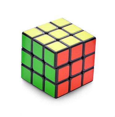 Bangkok. 20 Nisan 2018. Beyaz arka plan üzerinde Rubik küpü