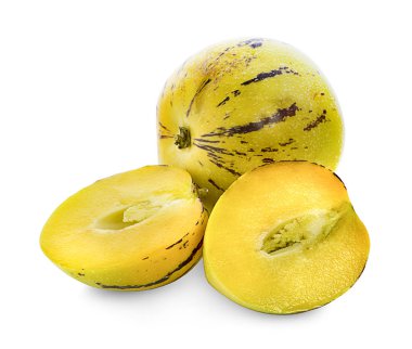 İzole kırpma yolu beyaz zemin üzerine pepino kavun meyve.